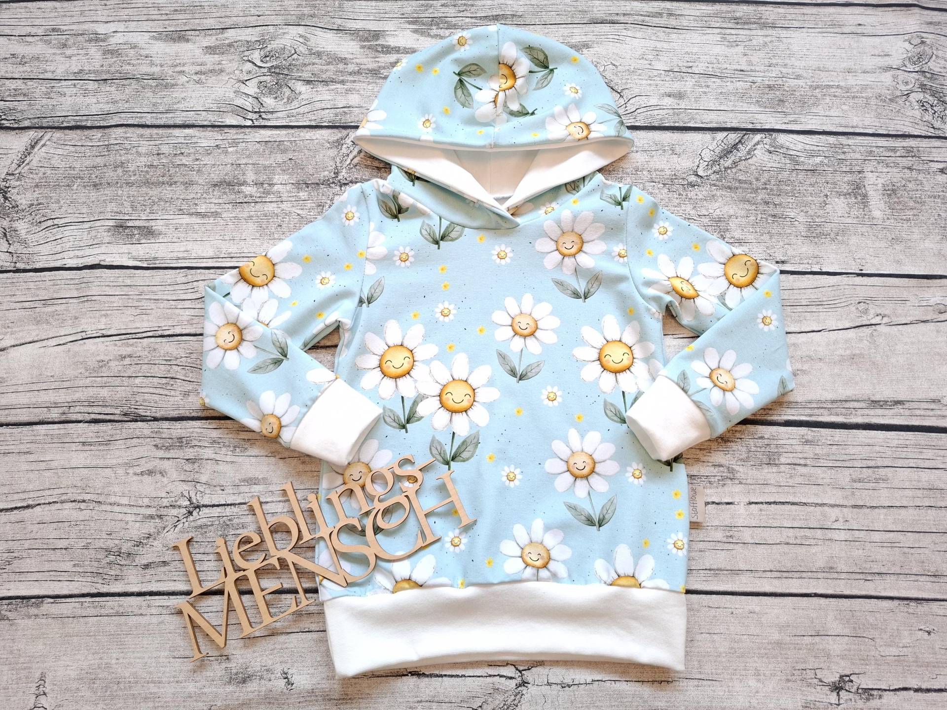 Letzter Größe 98 Hoodie Daisy Blumen Mit Aufnäher "Little Sunshine" - Kapuzenpullover Für Mädchen von Stoffloewe