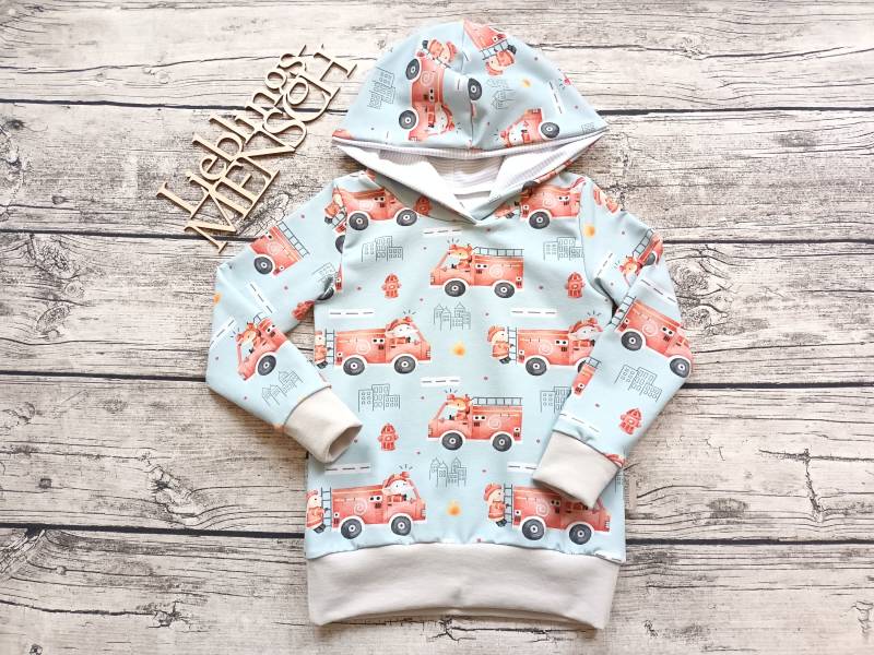 Letzter Größe 98 Kapuzenpullover Feuerwehr Hellblau/Grau - Pullover/Hoodie Für Mädchen Und Jungs von Stoffloewe