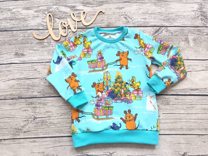 Letztes Größe 104 Sweatshirt Christmas Party Mit Der Maus, Elefant Und Ente - Pullover Für Mädchen Jungs Eisblau von Stoffloewe