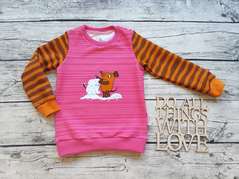 Letztes Größe 104 Sweatshirt Die Sendung Mit Der Maus Und Elefant - Pullover Für Mädchen Eissterne Pink/Mausorange von Stoffloewe