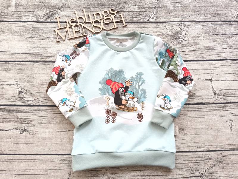 Letztes Größe 104 Sweatshirt Pauli Der Kleine Maulwurf Im Schnee Mit Dem Schneemann - Pullover Für Mädchen Und Jungs Winter von Stoffloewe