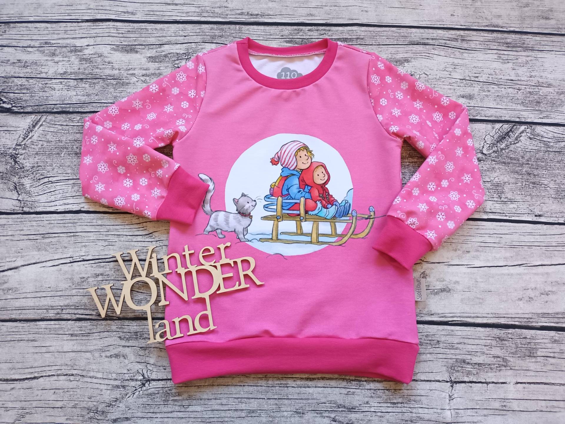 Letztes Größe 110 Sweatshirt Meine Freundin Conni & Mau Schlittenfahrt - Pullover Für Mädchen Pink/Rosa Eissterne von Stoffloewe