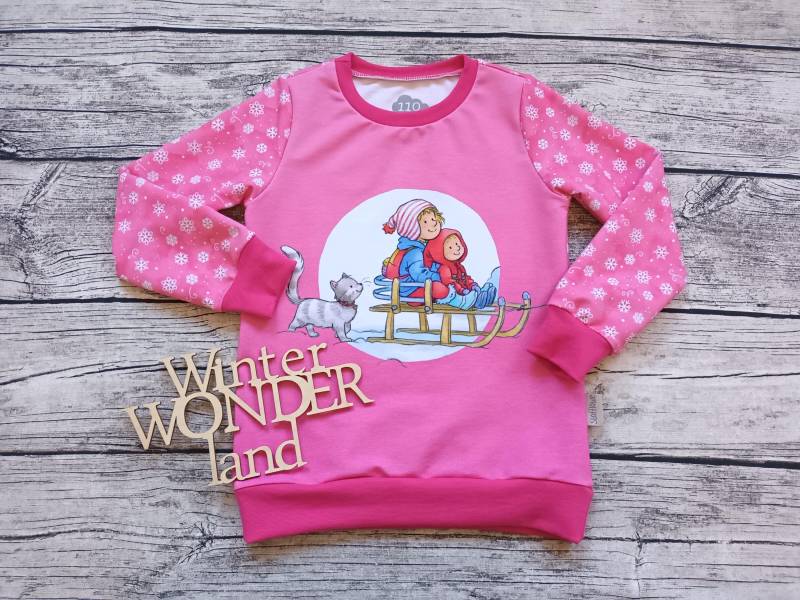 Letztes Größe 110 Sweatshirt Meine Freundin Conni & Mau Schlittenfahrt - Pullover Für Mädchen Pink/Rosa Eissterne von Stoffloewe