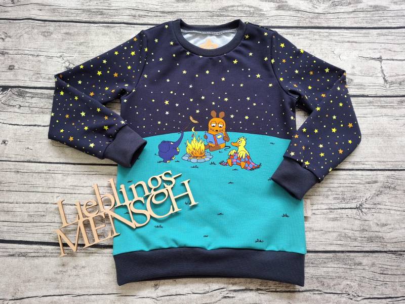 Letztes Größe 116 Sweatshirt Die Sendung Mit Der Maus, Elefant Und Ente - Pullover Für Mädchen Jungs Nachtblau von Stoffloewe