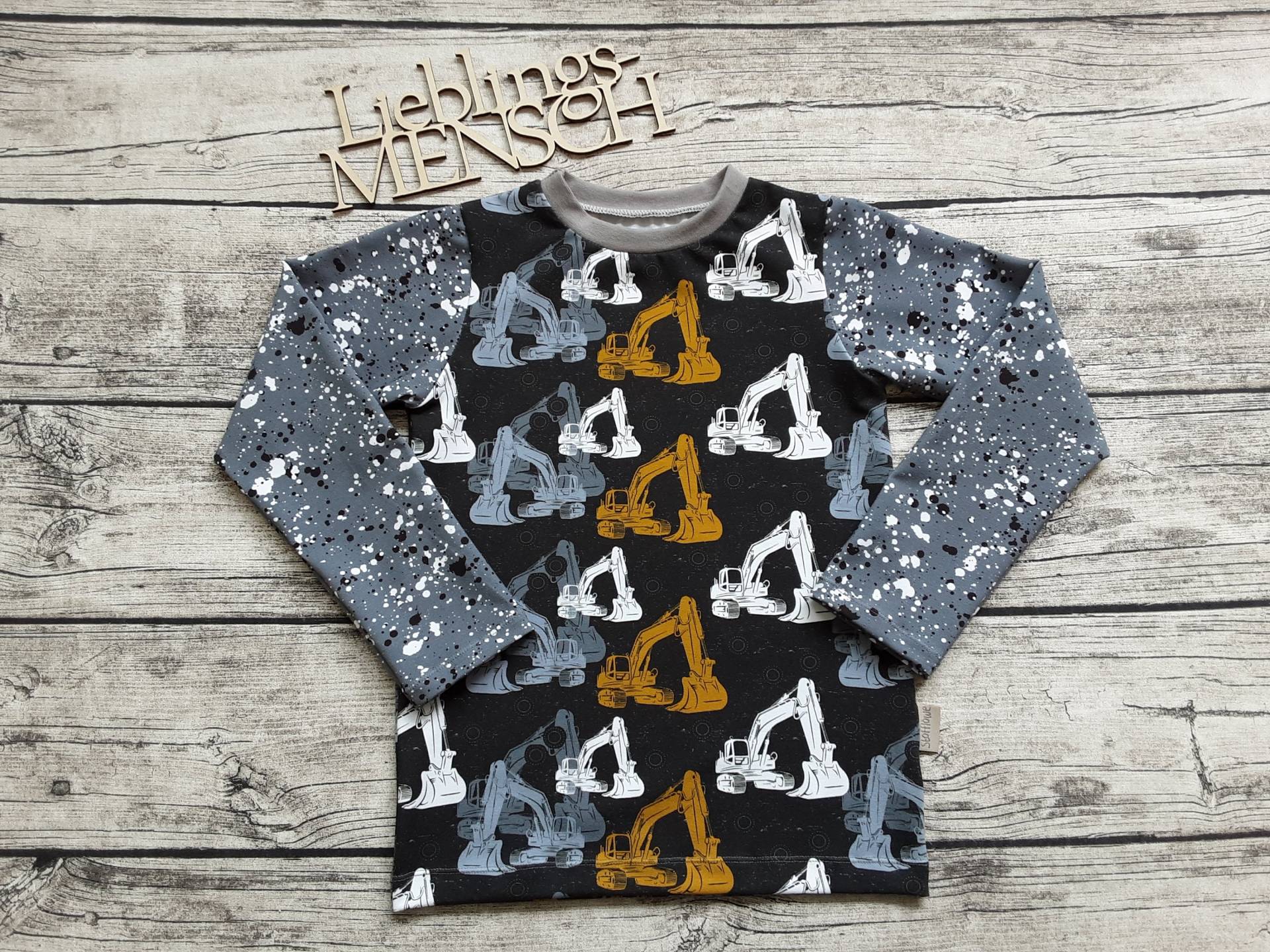 Letztes Größe 122 Langarmshirt Bagger - Shirt Für Mädchen & Jungs Schaufelbagger Baustelle Grau von Stoffloewe