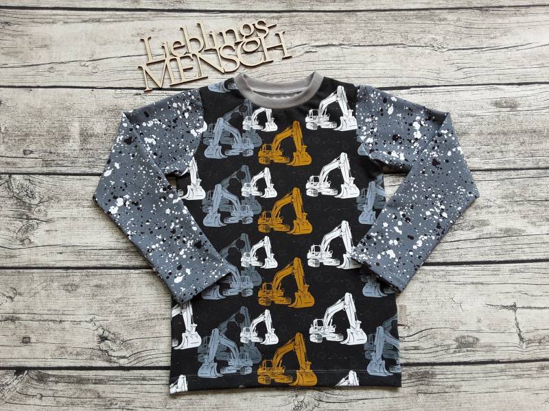 Letztes Größe 122 Langarmshirt Bagger - Shirt Für Mädchen & Jungs Schaufelbagger Baustelle Grau von Stoffloewe