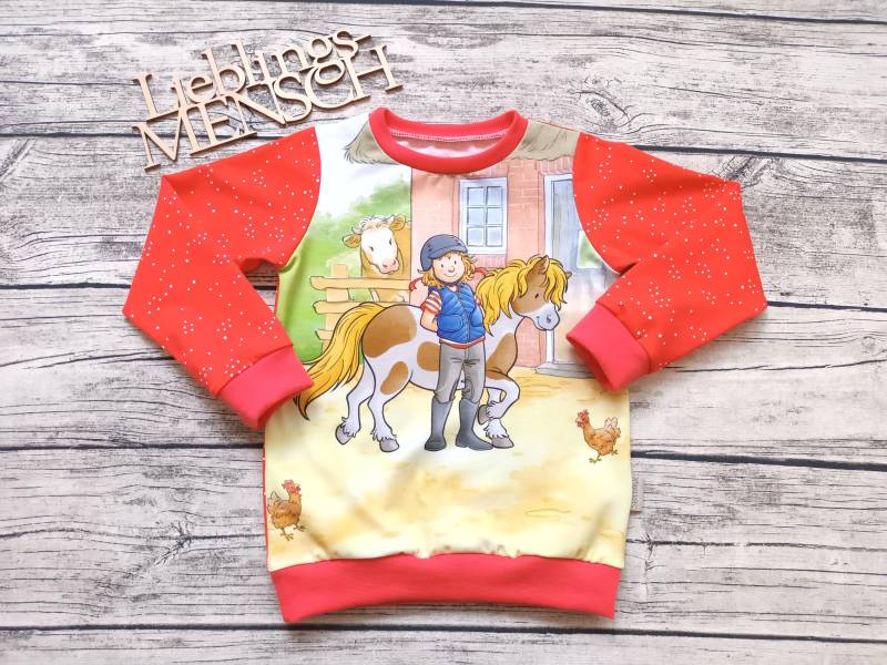 Pullover Meine Freundin Conni & Pferd Flecki Bauernhof - Für Mädchen Reiterhof Rot/Gelb von Stoffloewe