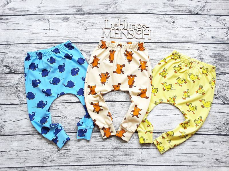 Kinderhose - Slim Harem Hose Für Babys Und Kinder Die Sendung Mit Der Maus, Elefant Ente von Stoffloewe