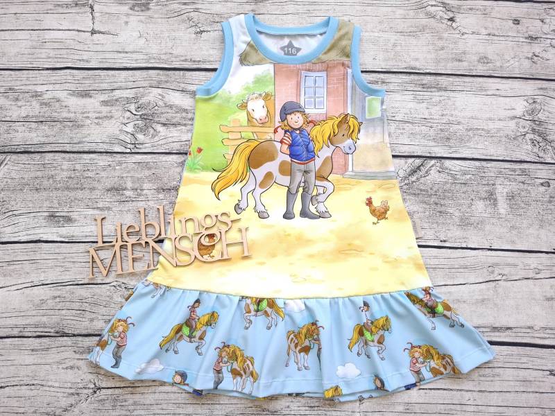 Letztes Größe 116 Sommerkleid Meine Freundin Conni & Pferd Flecki - Kleid Für Mädchen Bauernhof Hellblau von Stoffloewe