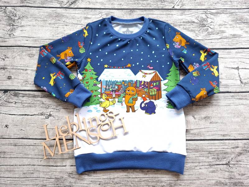 Letzes Größe 116 Sweatshirt Die Sendung Mit Der Maus, Elefant Und Ente Weihnachtsmarkt von Stoffloewe