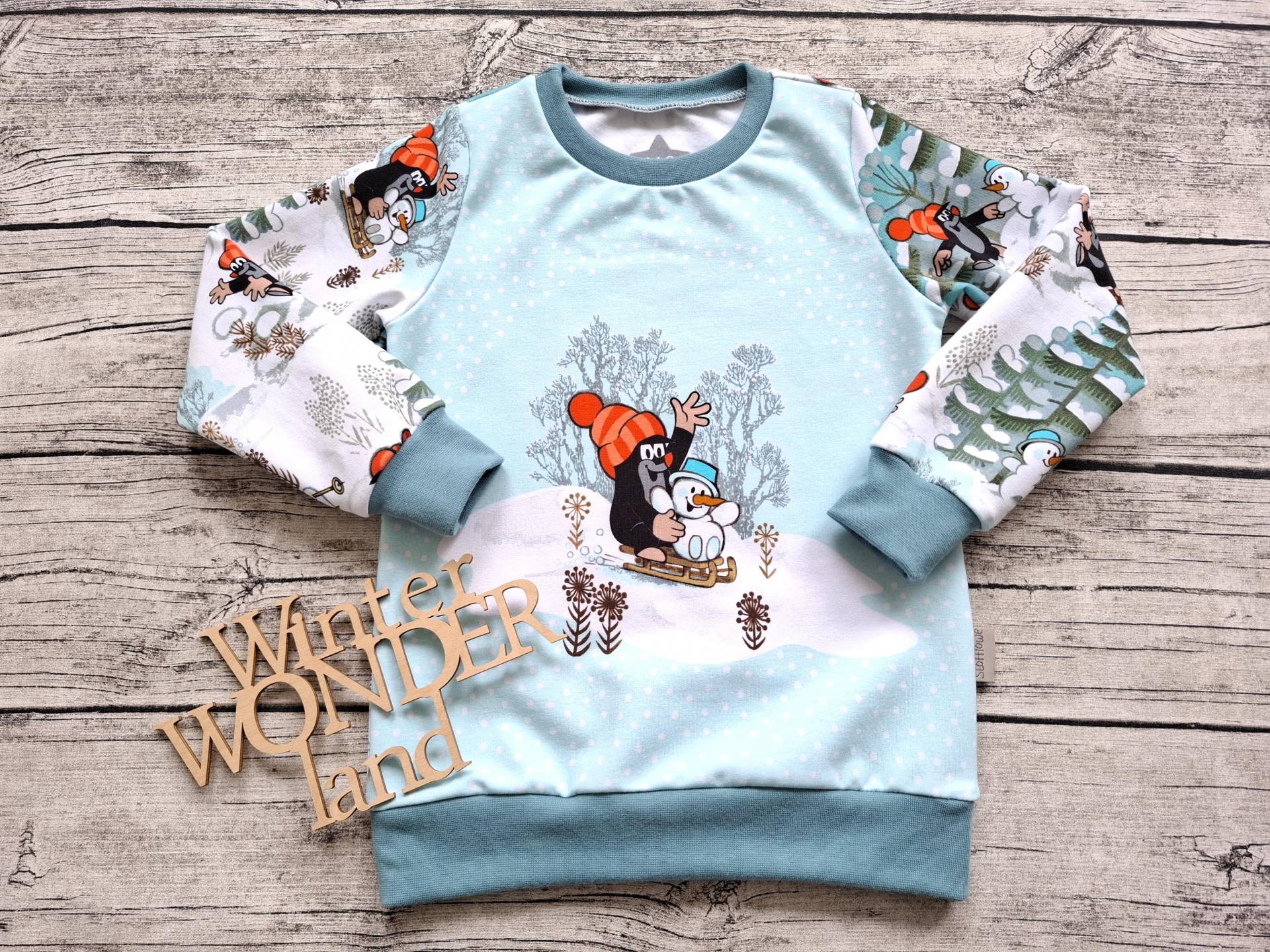 Sweatshirt Pauli Der Kleine Maulwurf Schlittenfahrt -Winterpullover Für Mädchen Und Jungs von Stoffloewe