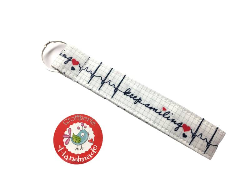 Schlüsselanhänger - Ekg Keep Smiling Herz Weiß/Rot von StoffperleHandmade