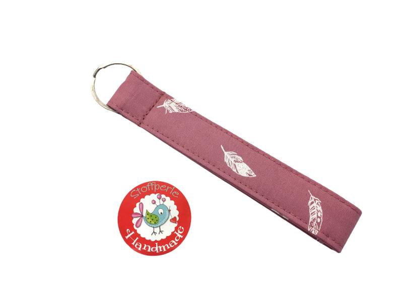 Schlüsselanhänger - Federn Altrosa/Weiß von StoffperleHandmade