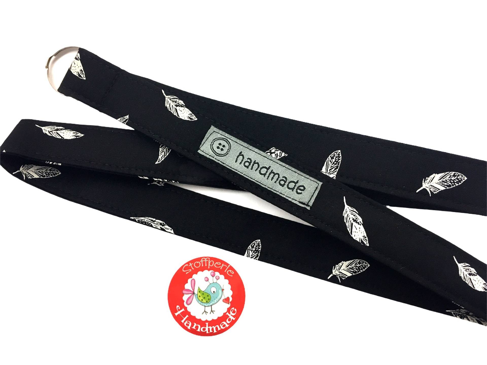 Schlüsselband - Federn Schwarz von StoffperleHandmade