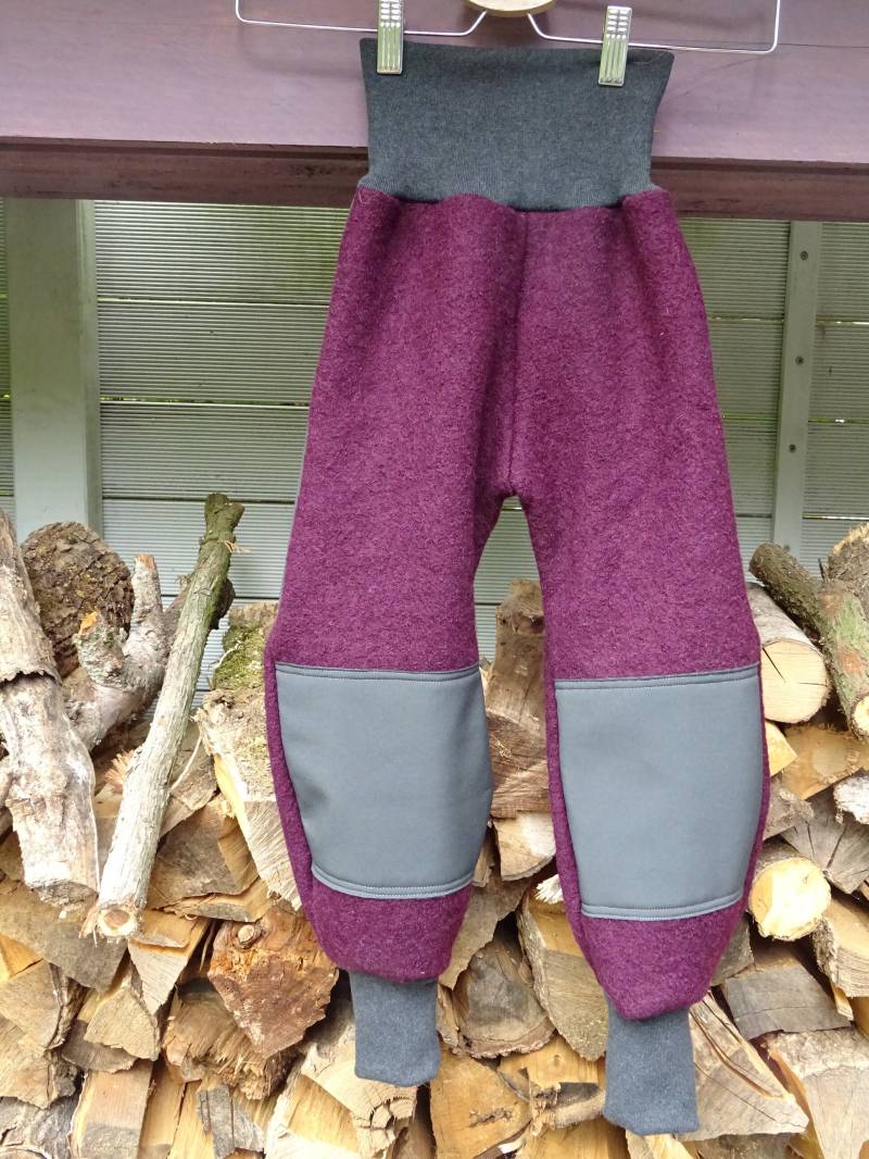 Wollwalkhose Für Kinder , Warm Und Robust Mit Softshellverstärkung , Beere/Grau von Stoffremise