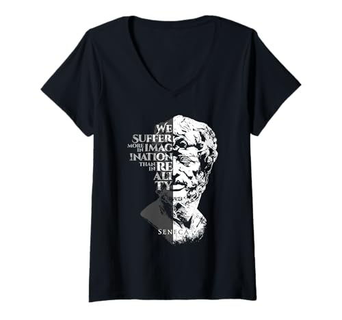 Damen Seneca Stoicism Design für stoische Frauen oder Männer T-Shirt mit V-Ausschnitt von Stoic Gear Soulz