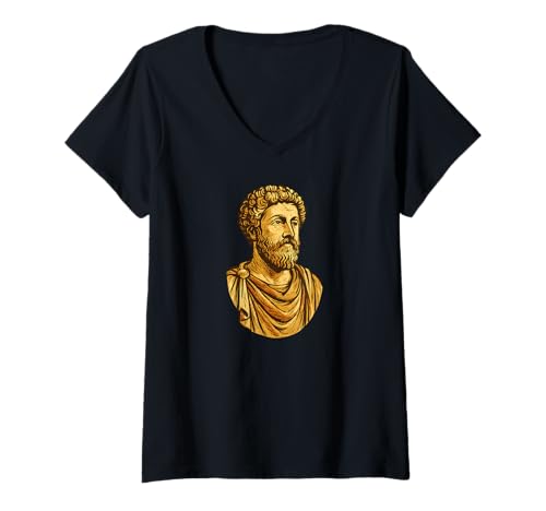 Damen Marcus Aurelius Büste Uni T-Shirt mit V-Ausschnitt Damen Marcus Aurelius Büste Uni T-Shirt mit V-Ausschnitt von Stoicism Philosophical Stoic Design Co.