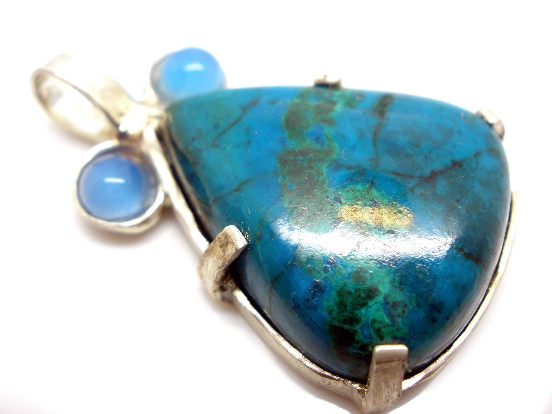 Chrysokoll Anhänger Sterling Silber, Blau Achat Edelstein Halskette von StoixeioJewelry