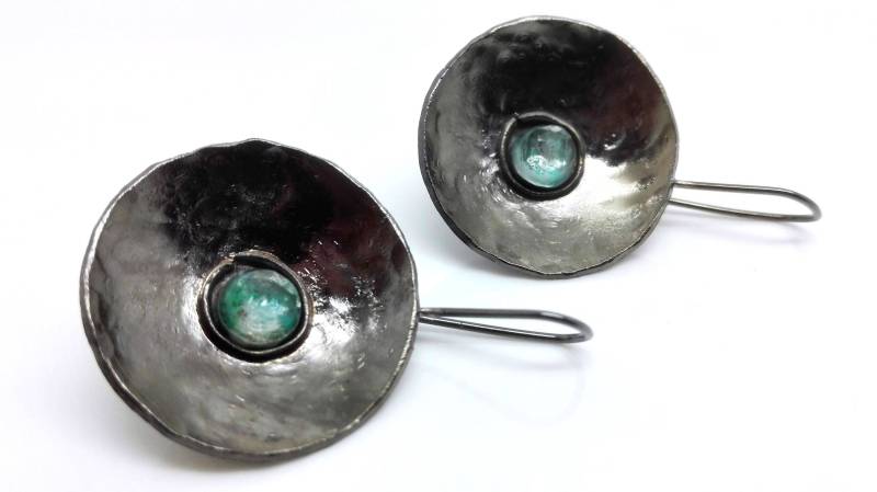 Chrysokoll Ohrringe, Echte Kristall, Sterling Silber Ohrringe von StoixeioJewelry