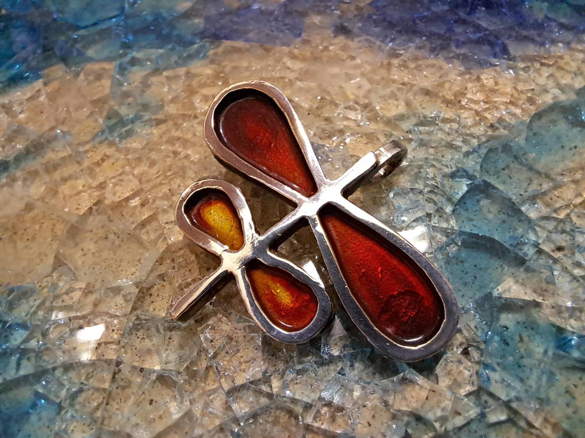 Libelle Sterling Silber Halskette Rot & Gelbe Emaille Anhänger von StoixeioJewelry