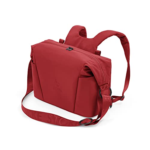 Stokke Xplory X Wickeltasche, Ruby Red – Trageoption als Schultertasche oder Rucksack – Inklusive faltbarer Wickelunterlage & Beuteltasche – UPF 50+, wasserabweisend, leicht zu reinigen von Stokke