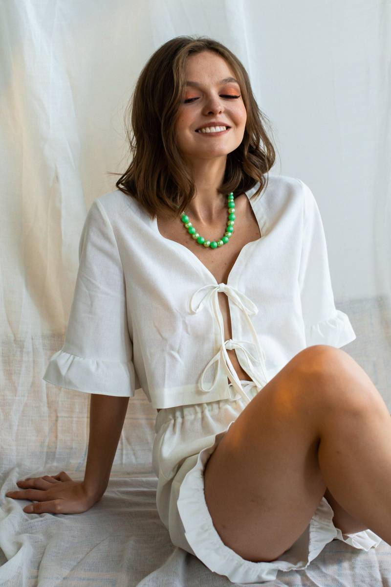 Brautjungfer Leinen Pyjama/Weißer Für Frauen Nachtwäsche Pyjamas Set Sommer von StokrotkaShop