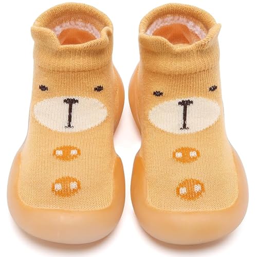 Baby Mädchen Jungen Lauflernschuhe Anti-Rutsch-Hausschuhe Socken Barfußschuhe Kleinkind Säugling rutschfeste Sohle Schuhe atmungsaktiv, gelb, 6-12 Monate von Stolpyzh