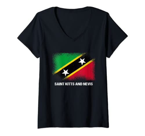 Damen Flagge von St. Kitts und Nevis T-Shirt mit V-Ausschnitt von Stolz-Geschenke St. Kitts und Nevis