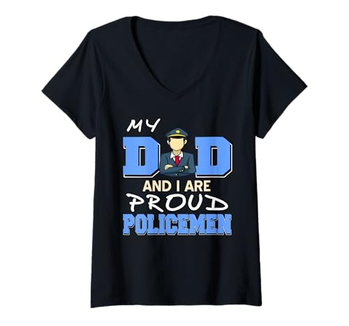 Damen Mein Vater und ich sind stolze Polizisten T-Shirt mit V-Ausschnitt von Stolz Polizei Familie Einheit Gerechtigkeit