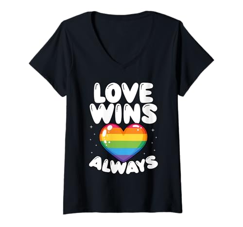 Damen Liebe Gewinnt Immer LGBTQ+ Regenbogenherz Stolz T-Shirt mit V-Ausschnitt Damen Liebe Gewinnt Immer LGBTQ+ Regenbogenherz Stolz T-Shirt mit V-Ausschnitt von Stolz Und Inklusion Bekleidung
