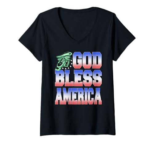Damen Gott Segne Amerika Patriotische Freiheitsliebe T-Shirt mit V-Ausschnitt von Stolze Amerikanische Patrioten