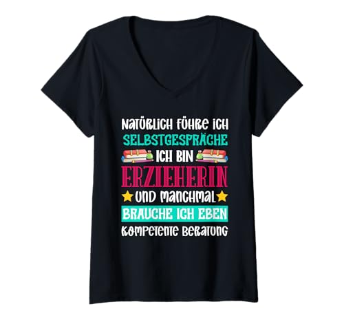 Damen Natürlich Führe Ich Selbstgespräche Ich Bin Erzieherin T-Shirt mit V-Ausschnitt Damen Natürlich Führe Ich Selbstgespräche Ich Bin Erzieherin T-Shirt mit V-Ausschnitt von Stolze Beruf Erzieherin Humorvolle Selbstgespräche