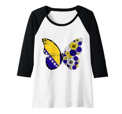 Damen Bosnische Frauen Bosnien Herzegovina Schmetterling Herkunft Raglan von Stolze Bosnische Wurzeln