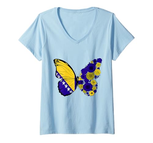 Damen Bosnische Herkunft Bosnien Herzegovina Stolz Schmetterling T-Shirt mit V-Ausschnitt von Stolze Bosnische Wurzeln