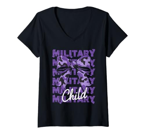 Damen Lila Tarnung Military Child Schleife Monat Militärfamilie T-Shirt mit V-Ausschnitt von Stolze Familie Militärkind Bewusstsein Schleife