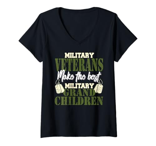 Damen Militärveteranen Machen Die Besten Enkelkinder T-Shirt mit V-Ausschnitt von Stolze Familie Mit Militärischer Ehre