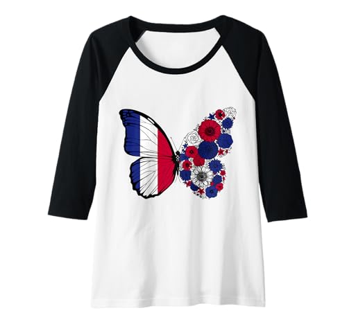 Damen Französische Flagge Frankreich Stolz Schmetterling Herkunft Raglan von Stolze Französische Wurzeln