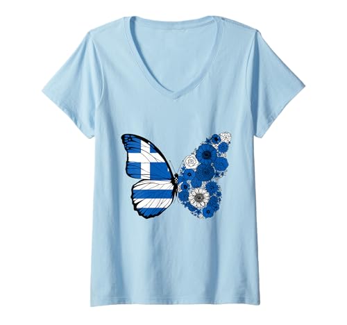 Damen Griechische Herkunft Griechenland Stolz Schmetterling T-Shirt mit V-Ausschnitt Damen Griechische Herkunft Griechenland Stolz Schmetterling T-Shirt mit V-Ausschnitt von Stolze Griechische Wurzeln