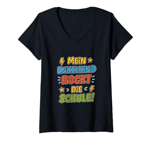 Damen Mein Enkelkind rockt die Schule – Schulanfang Design T-Shirt mit V-Ausschnitt von Stolze Großeltern Schulanfang Designs