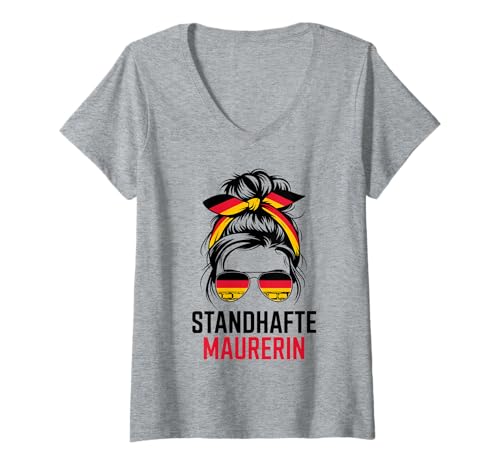 Damen Standhafte Maurerin T-Shirt mit V-Ausschnitt von Stolze Handwerkerin Maurerin Deutschland