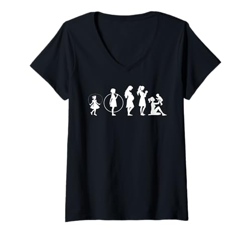 Damen Evolution Mutter Mutterschaft Mama Elternteil Muttertag T-Shirt mit V-Ausschnitt von Stolze Mama Evolution Liebevolle Mama Mommy Mutter