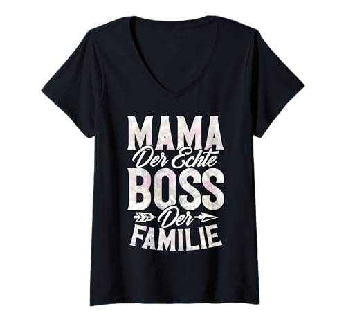 Damen Mama Der Echte Boss Der Familie Elternteil Muttertag Mutter T-Shirt mit V-Ausschnitt von Stolze Mama Liebevolle Mami Mutter Mommy
