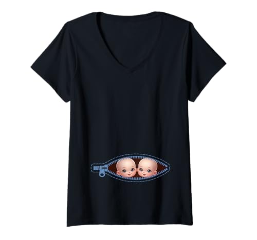 Damen Zwillingsmutter Mama Muttertag Zwillinge Sohn Tochter T-Shirt mit V-Ausschnitt von Stolze Mama Liebevolle Zwillingsmama Mutter Mommy