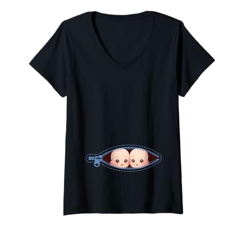 Damen Zwillingsmutter Mama Muttertag Zwillinge Sohn Tochter T-Shirt mit V-Ausschnitt von Stolze Mama Liebevolle Zwillingsmama Mutter Mommy