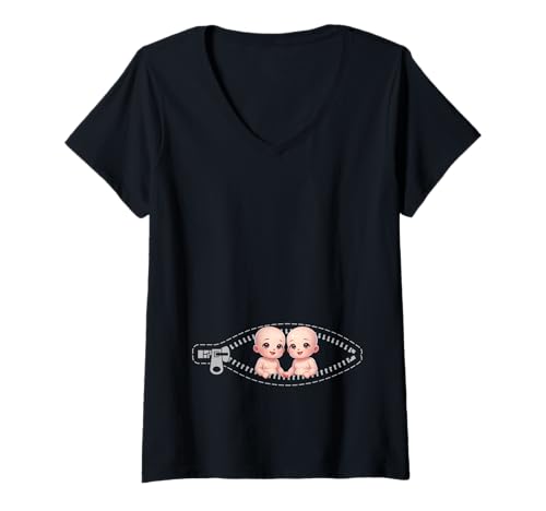 Damen Zwillingsmutter Mama Muttertag Zwillinge Sohn Tochter T-Shirt mit V-Ausschnitt von Stolze Mama Liebevolle Zwillingsmama Mutter Mommy