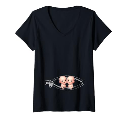 Damen Zwillingsmutter Mama Muttertag Zwillinge Sohn Tochter T-Shirt mit V-Ausschnitt von Stolze Mama Liebevolle Zwillingsmama Mutter Mommy