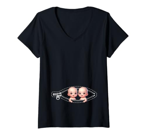 Damen Zwillingsmutter Mama Muttertag Zwillinge Sohn Tochter T-Shirt mit V-Ausschnitt von Stolze Mama Liebevolle Zwillingsmama Mutter Mommy