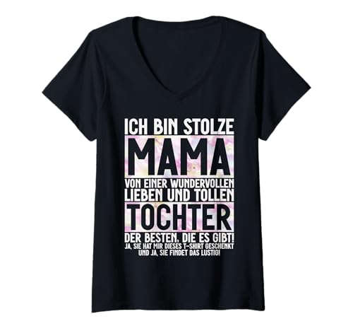 Damen Stolze Mama Einer Liben Tochter Muttertag Partnerlook T-Shirt mit V-Ausschnitt von Stolze Mama Tochter Mami Muttertag Partnerlook