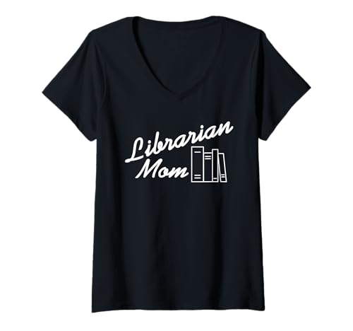Damen Bibliothekarin Mama Minimalistisch Bücherfreude T-Shirt mit V-Ausschnitt von Stolze Mütter Leser Lehrerinnen Bücherfans