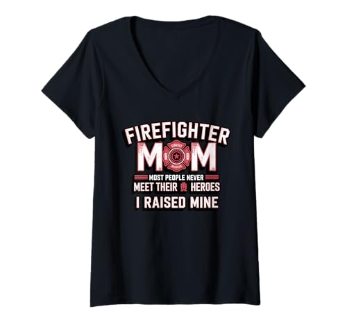 Damen Firefighter Mom I Raised Mine T-Shirt mit V-Ausschnitt von Stolze Mütter Von Feuerwehrleuten Helden